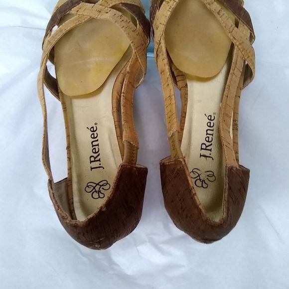 J.Renee Women's Sandals Cori Brown Neutral Shoes Fabric Cork Pattern 7M - Picture 5 of 9
